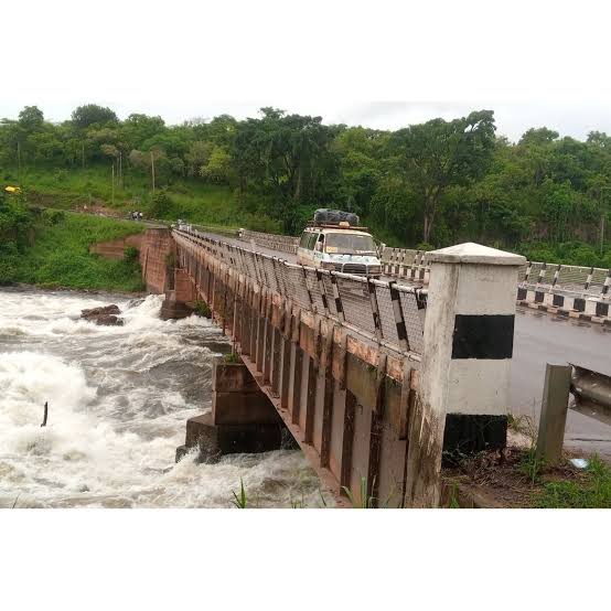 Bridge construction site over a river