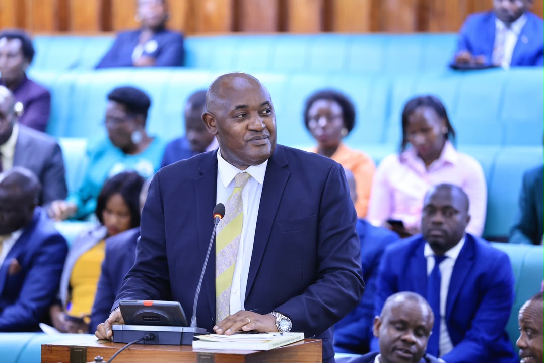 Health Minister Chris Baryomunsi addressing Parliament  