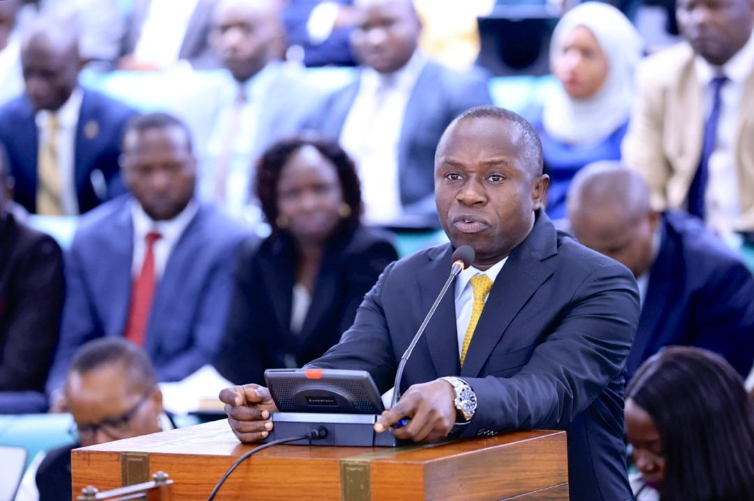 Sports Minister Peter Ogwang speaking in Parliament