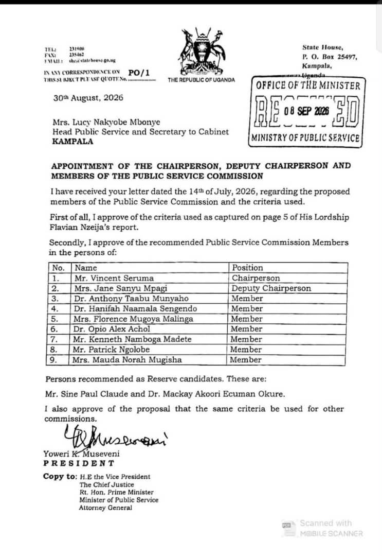 President Museveni and the newly appointed Public Service Commission members